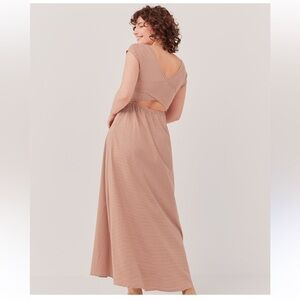 Pact Fit and Flare Crossed Back Maxi Dress Backless Striped Orange White Large